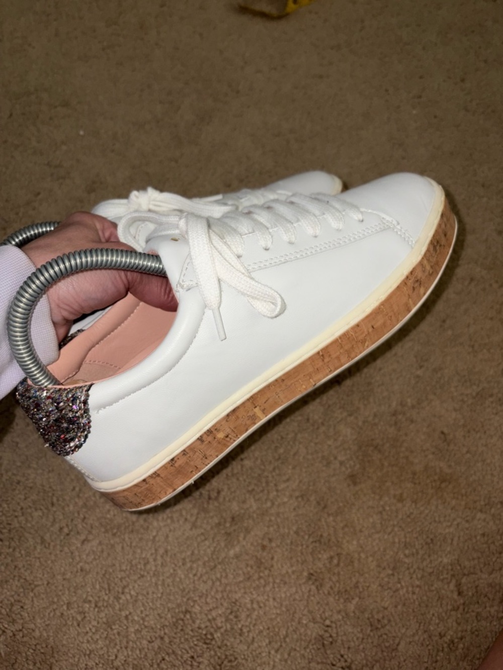 Kate Spade Amy platform sneaker women’s six cork white glitter sz 7.5